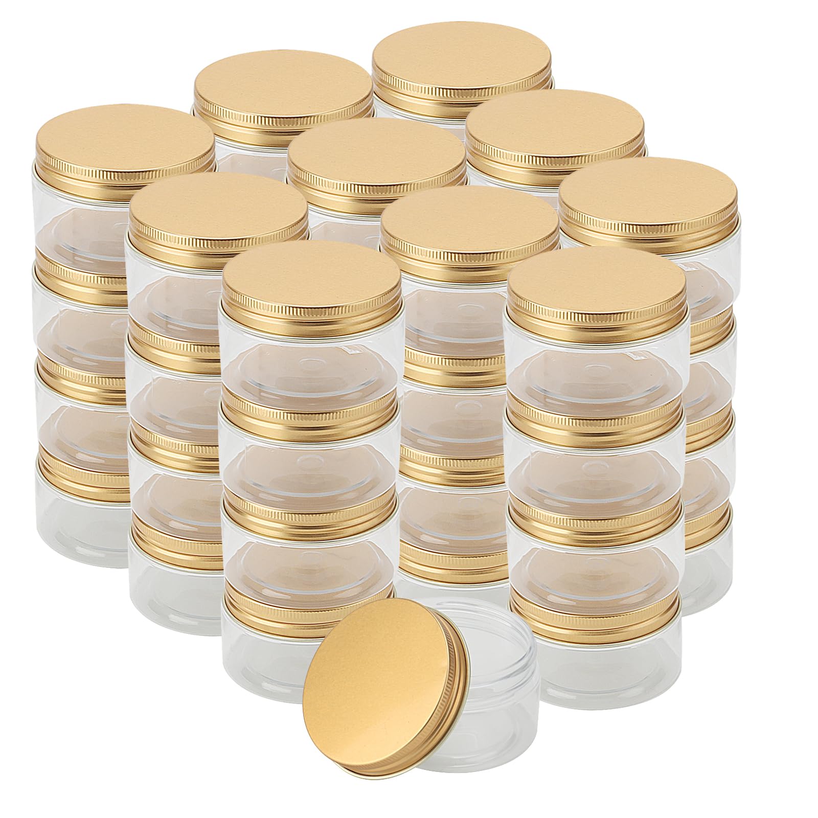 LEXININ 40 PCS 100ml Plastic Jars with Gold Lids, Small Plastic Wide Mouth Container for Spices Grains
