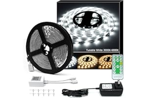 GUOTONG 6m LED Strip Lights, 3000K-6000K Tunable White, 20ft Dimmable Bright LED Tape Lights 360 LEDs Flexible Vanity Mirror Light for Home, Kitchen, Under Cabinet, Bedroom