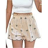 OYOANGLE Women's Summer Beach Vacation Graphic Shorts Casual High Waist Wide Leg Shorts