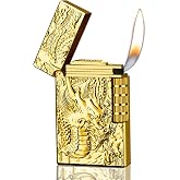 Dragon Relief Design, Side Wheel Frosted Lighter, refillable Butane, Soft Flame Lighter, flip, Outdoor, Camping, Men's Gift(Free of Butane Gas) (Dragon)
