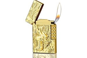 LLIANG Cool Lighters, Dragon Embossed, Side Wheel Frosted Lighters, Refillable Butane Lighters, Soft Fire Lighters, Flip Lighters, Gold Lighters, Outdoor, Camping, Men's Gifts (Dragon)