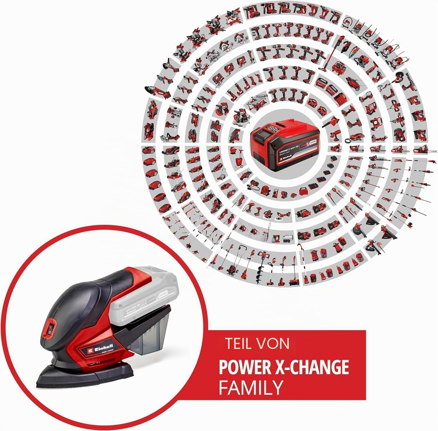 Einhell Akku-Multischleifer TE-OS 18/150 Li-Solo Power X-Change (18 V, Li-Ion, 24 000 min-1, 1.6 mm Schwingkreis, Staubfangbox, Staubabsaugadapter, ohne Akku und Ladegerät) 2