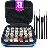 Pixiss Model Paint Storage Case for Testors Paints (Holds 30 Bottles) with 6 Fine Detail Miniatures Paint Brushes (Paint…