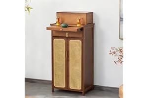 VinLeap Bamboo Altar Table, Chinese Buddhist Altar Cabinet with Storage, Meditation Pooja Cabinet, Pedestal Offering Table for Living Room, Temple Worship