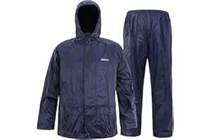 VUVEA Men's Lightweight Waterproof Rain Suit - Reflective Jacket & Pants with Hood for Outdoor Work, Fishing, Hiking