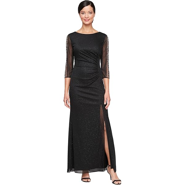 slim fit dress slacks SL Fashions 9119133 Short Sequined Lace Evening Dress