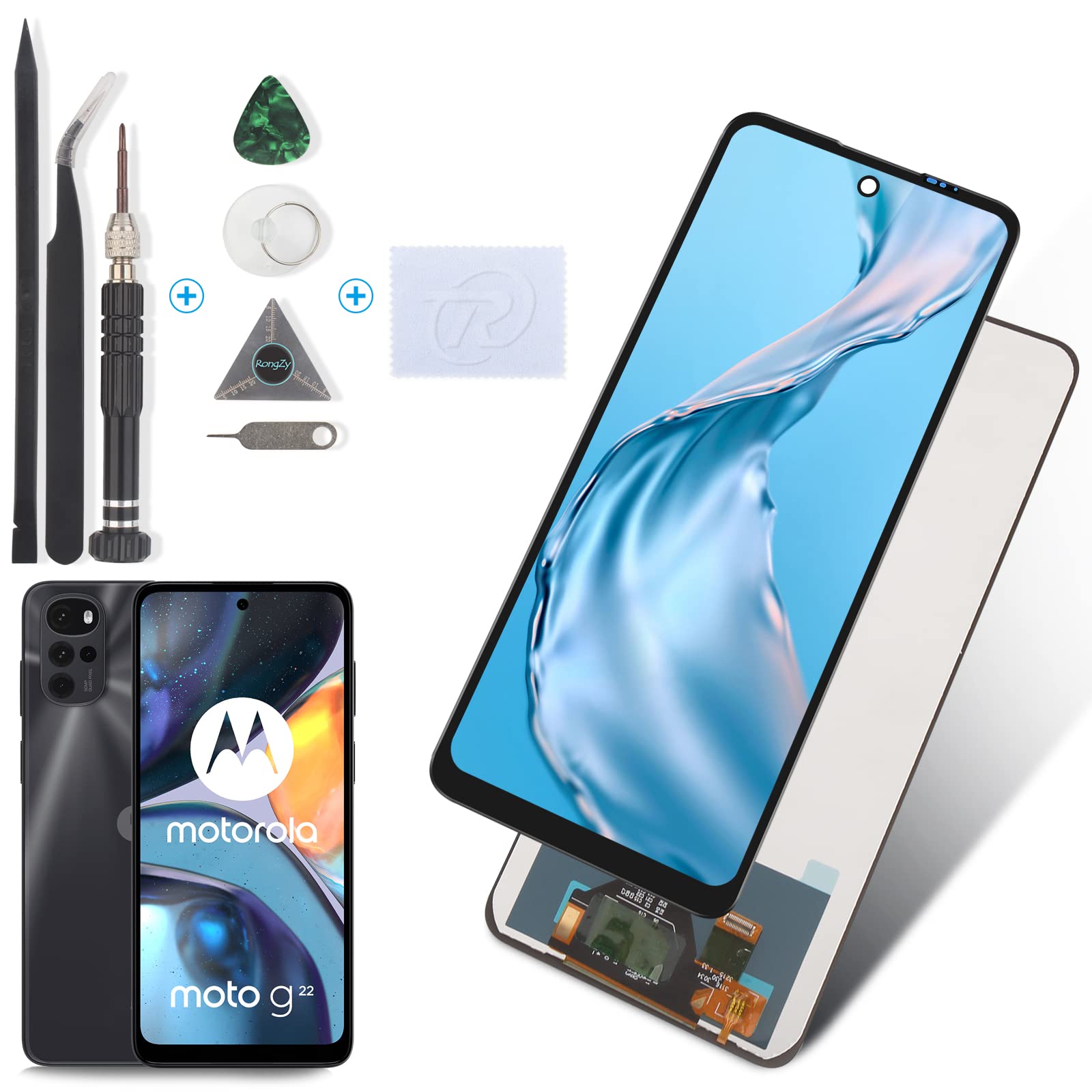 RongZy Display for Motorola Moto G22 LCD Screen Replacement Touch Display Digitizer Assembly for XT2231-2 with Kit(Black)