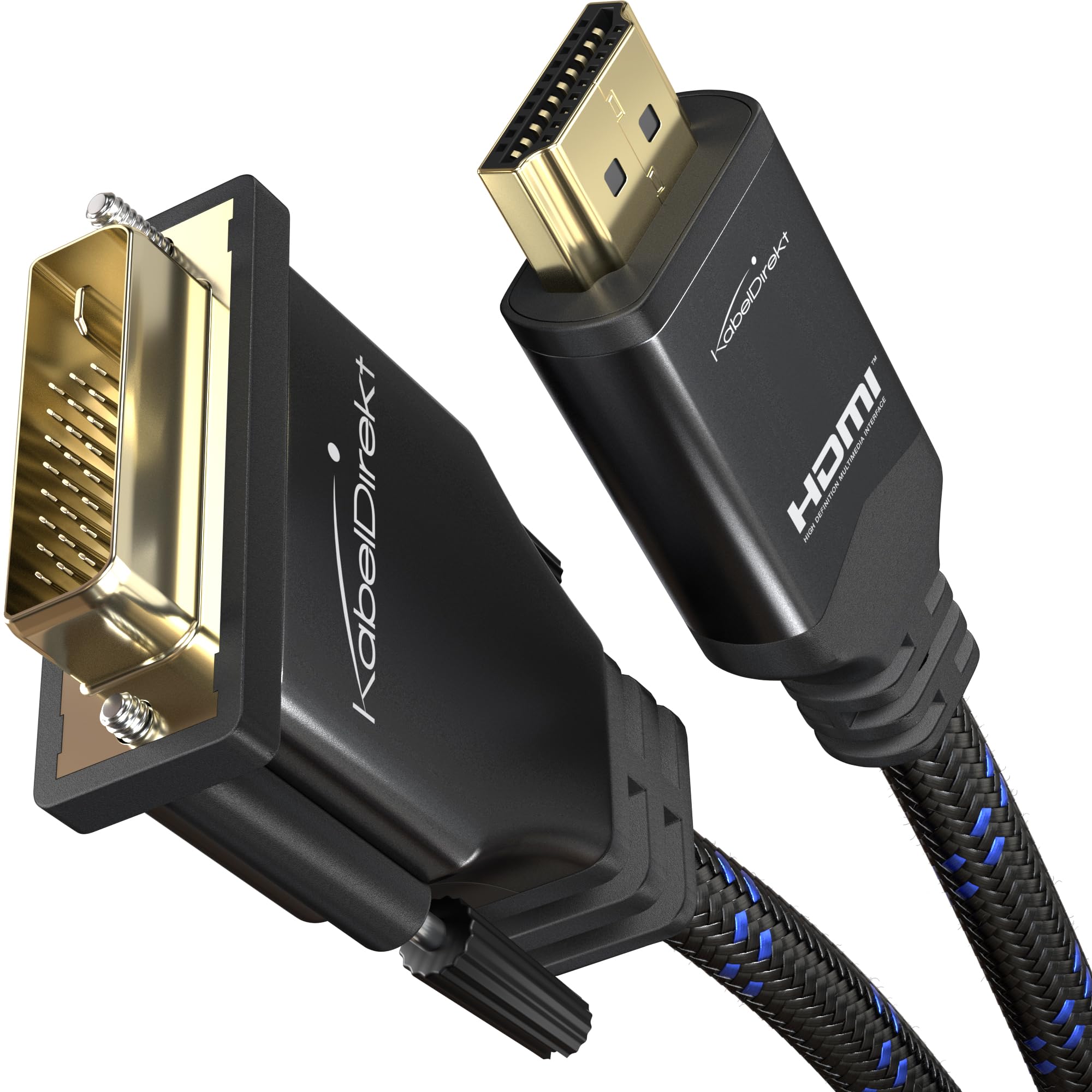 KabelDirekt HDMI DVI Cable / Adapter Cable 1.5 m Developed in Germany Shatterproof Nylon Sheath (Bi-Directional Monitor Cable, Connect HDMI Device to DVI Monitor & Vice Vera)