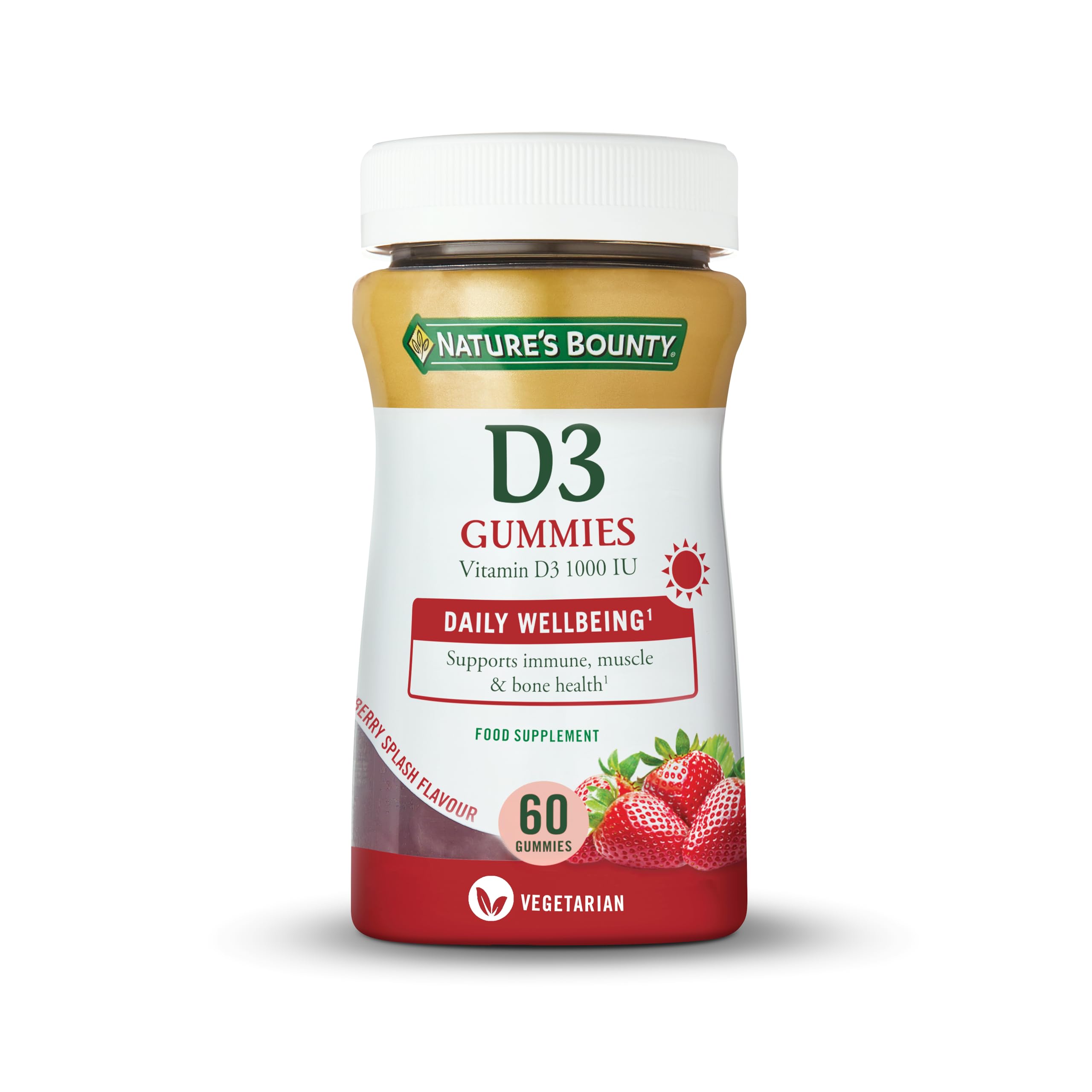 Nature's Bounty Vitamin D3 1000 IU Gummies - Pack of 60 Coated Capsules - Supports Immune, Bone, and Muscle Health