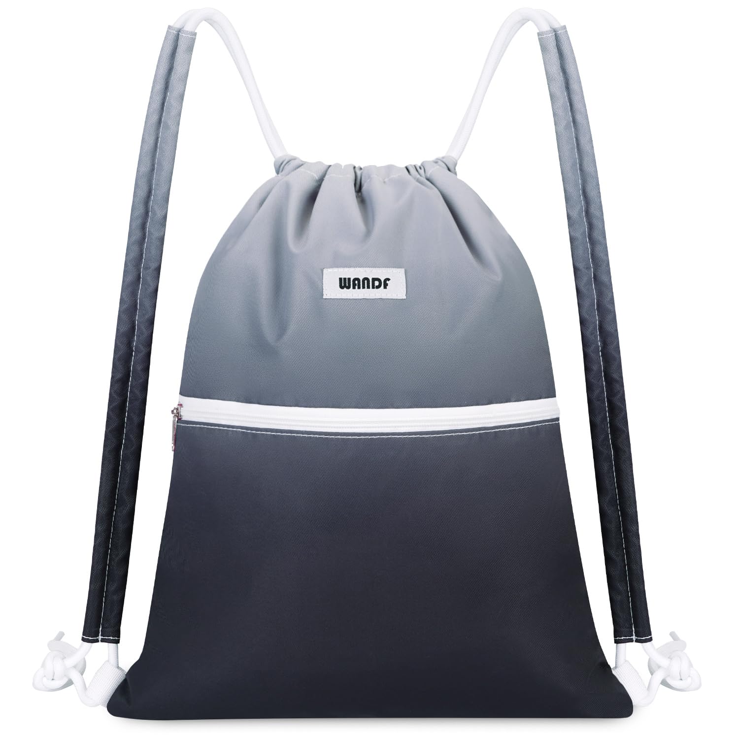 WANDF Drawstring Backpack with Shoulder Pad String Bag Sackpack Cinch Water Resistant Nylon for Gym Shopping Sport Yoga (Black Gradient)