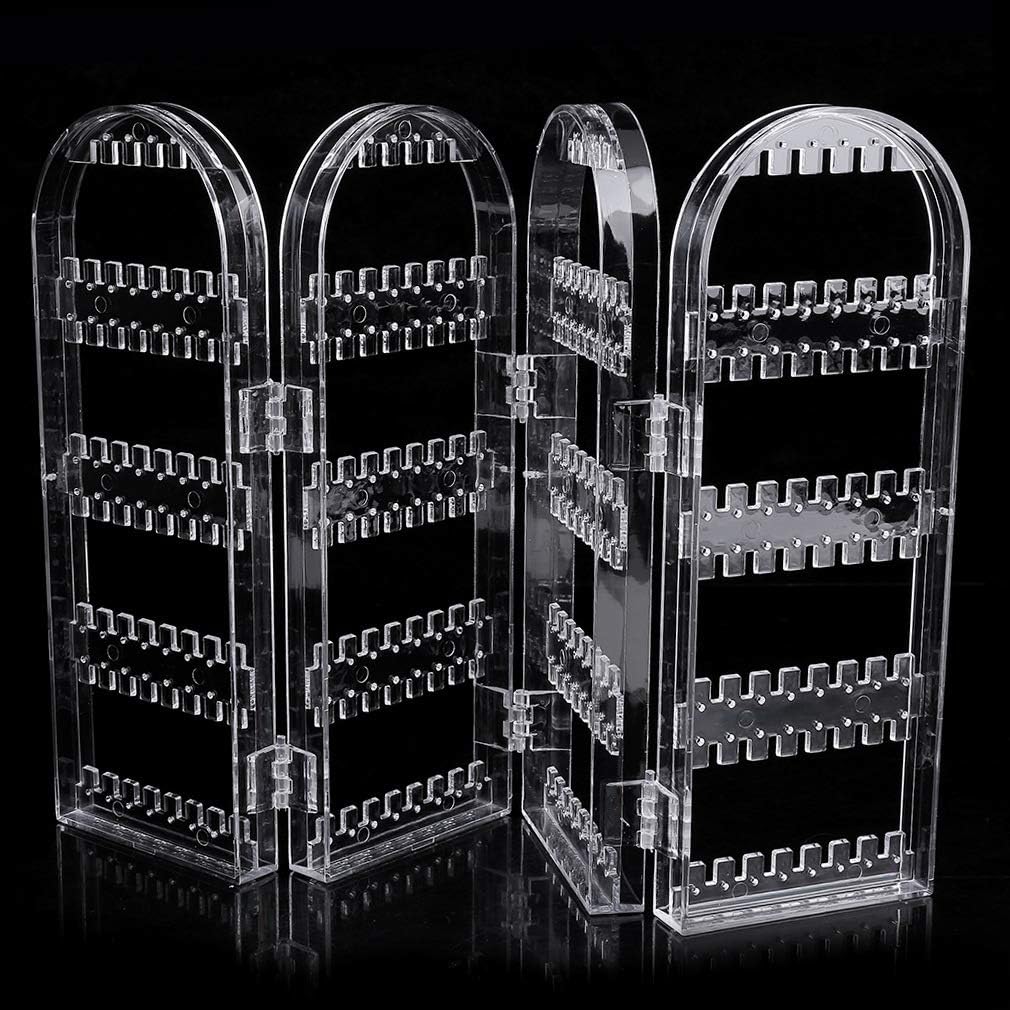 Homeanda Clear Acrylic 4 Pages Foldable Earring Necklace Bracelet Holder Display Organizer