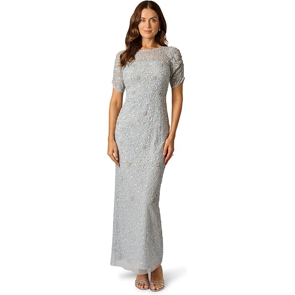 adrianna papell long beaded dress silver Adrianna Papell Women's Bead Taffeta Long Dress - Balck Silver main image 0