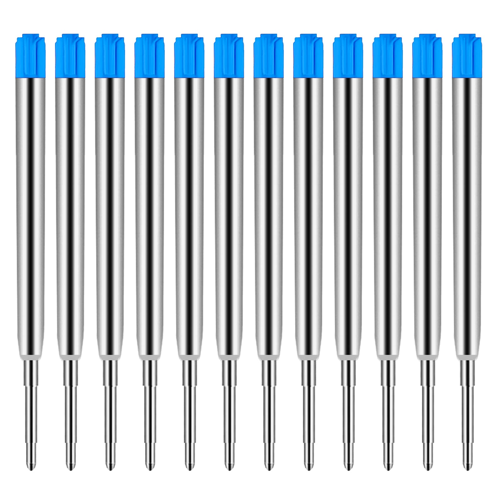 AIEX 12 Pcs Replaceable Ballpoint Pen Refills, Metal Pen Refill with Medium Size Nib, Smooth Writing Ballpoint Replacement Ink (Blue)