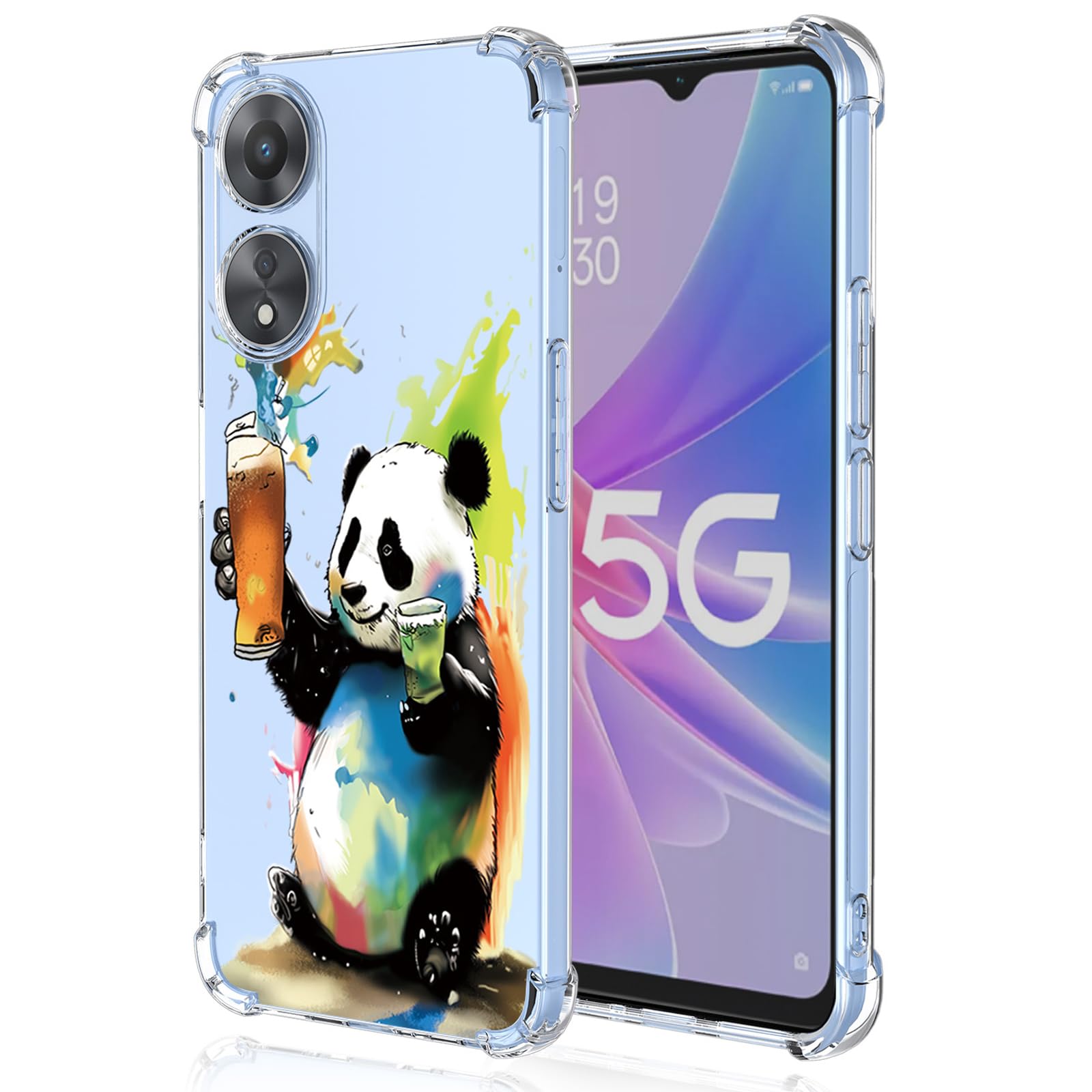 XINYEXIN Transparent Case for Oppo A78 5G, Slim Shockproof TPU Bumper Clear Phone Case Cute Pattern, Colorful Cool Art Graffiti Series - Panda — image 1