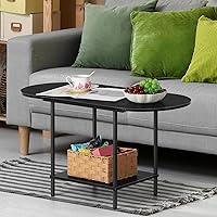 ETELI Black Coffee Tables for Living Room 2-Tier Small Oval Coffee Table Wood Accent Coffe Tables with Storage Shelf Modern M