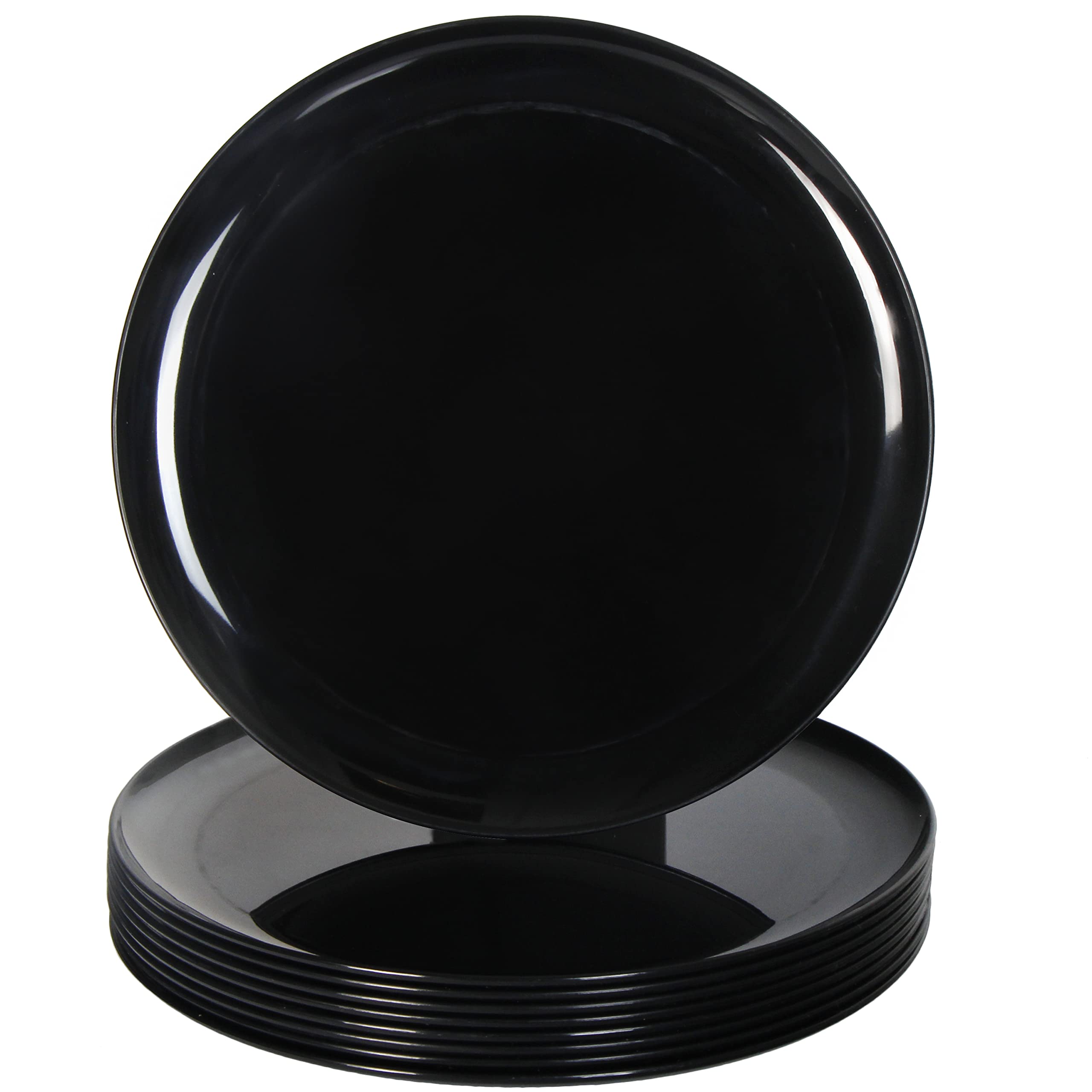 Youngever 9 Pack 25CM Re-usable Large Plastic Dinner Plates, Set of 9 (Black Color)