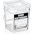 Baderke Battery Disposal Container Battery Recycling Container 1.32 Gallons Capacity Dry Cell Storage Recycling Bin with Label(Square)