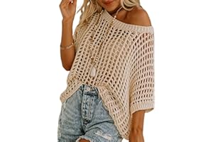 Sidefeel Women's Crochet Tops Short Sleeve Sweater 2025 Fashion Hollow Out Scoop Neck Pullover Knit Tops Cover Ups