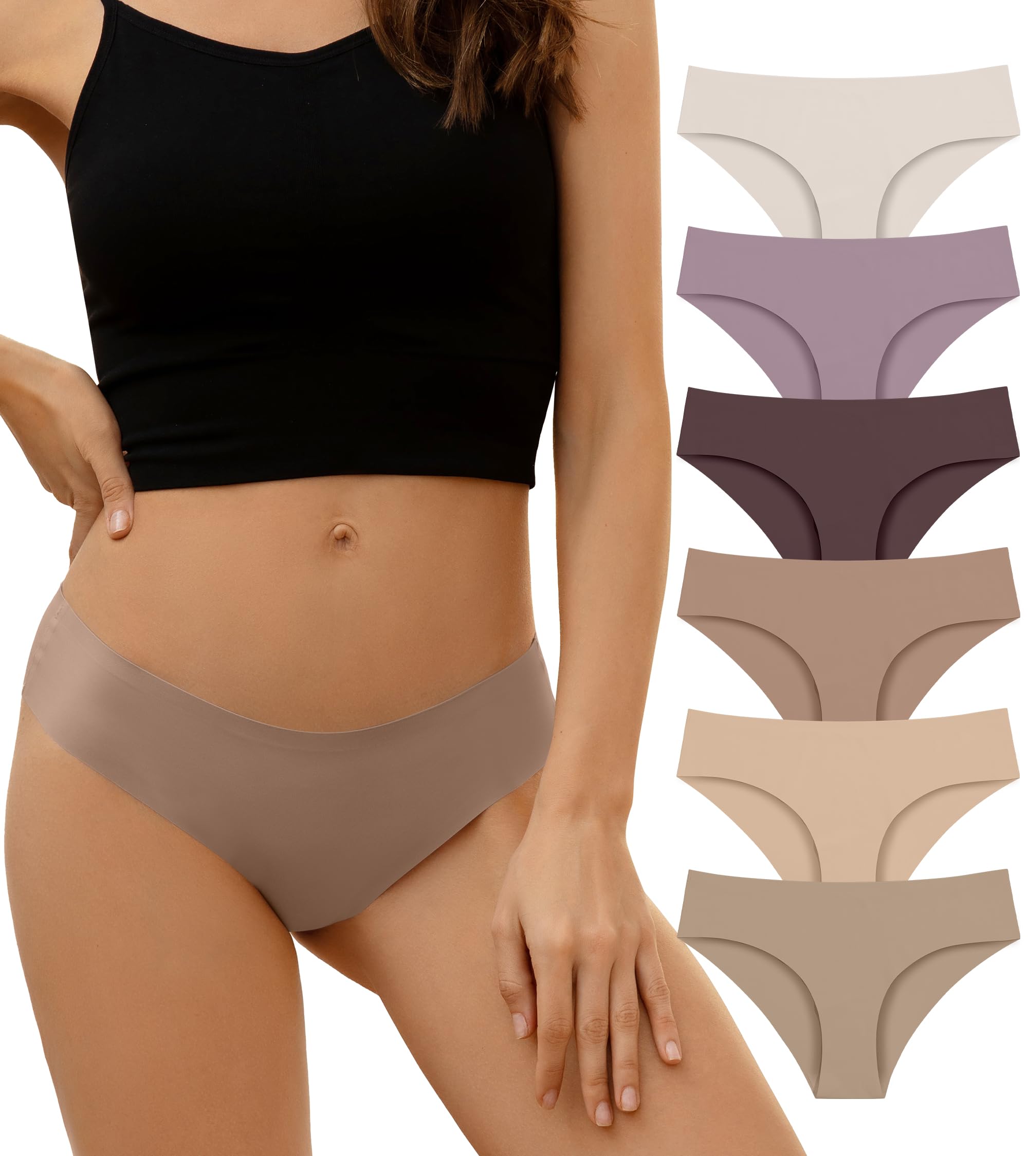 Photo 1 of DEANGELMON Seamless Underwear for Women No Show Bikini Panties Comfortable Stretch Invisible Ladies Hipster Briefs 6 Pack X-Small
