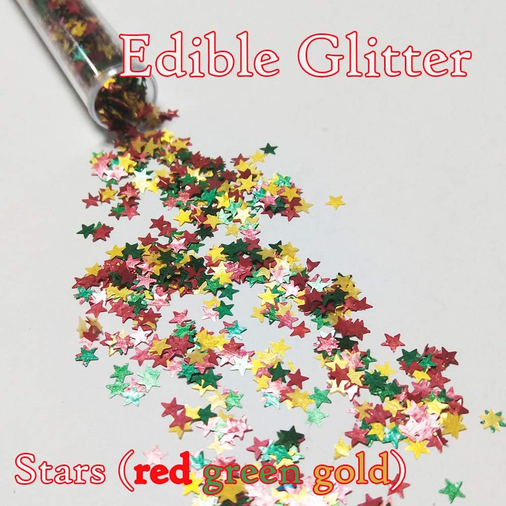 Edible Glitter Christmas Stars Sprinkles Decorating for Cake Drinks Pops Cupcakes, 1 Grams (2000pcs)