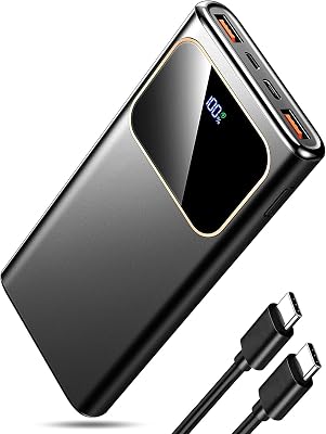 Power Bank 2026 Carregamento Rápido, Carregamento Rápido Bateria Externa Bateria Externa de 10000mAh 22,5W Carregador Portátil com Entrada e Saída USB C, Ecrã LED para iPhone 17/16/15/14 Air Pro MAX Plus, para Samsung Android Preto