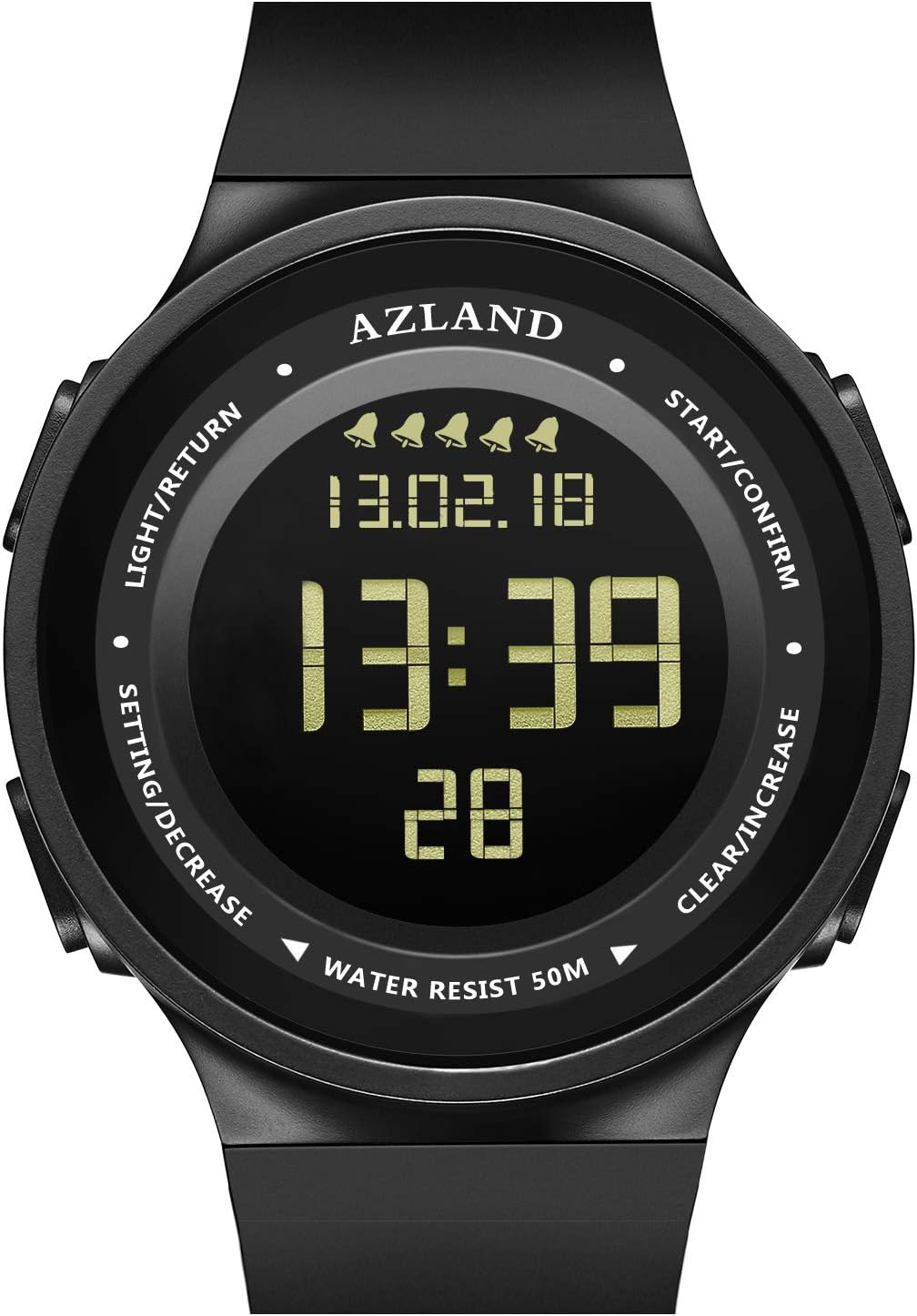 AZLAND Multiple 5 Alarms, Water Resistant Snorking Watch, Swimming Mens Watch Digital Sports Wrist Watch Waterproof Outdoors Multi Functions Teenagers Watches
