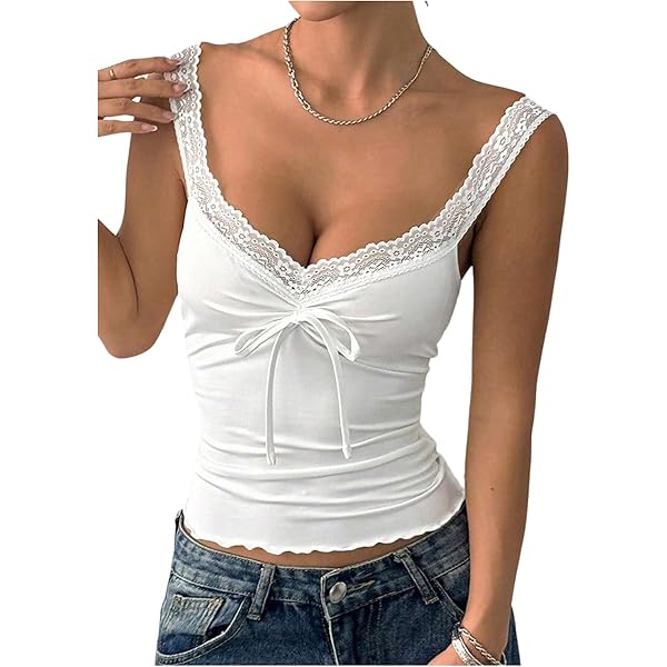 SHENHE Women's Satin Lace Trim Camisole V Neck Spaghetti