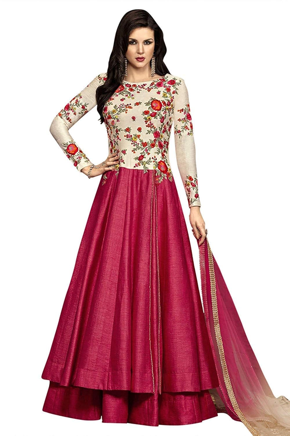 vekisa women's cottton silk embroiderd long gown(pink_freesize)