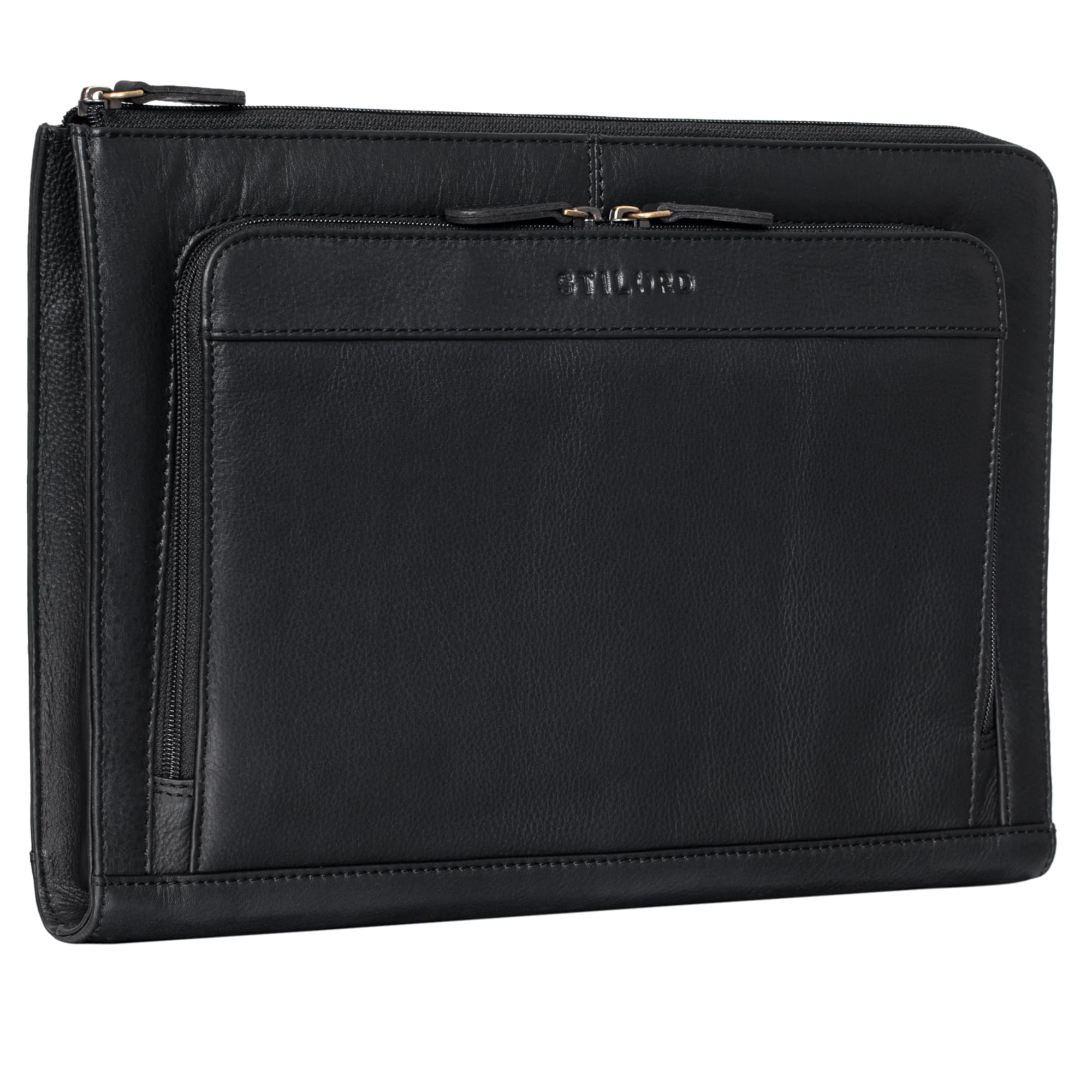 STILORD "Dillon" Conference Folder Leather Vintage Business Case A4 Laptop Case13,3 Inch Notebook MacBook Case Bag Cover Briefcase Envelope Portfolio Colour:Black