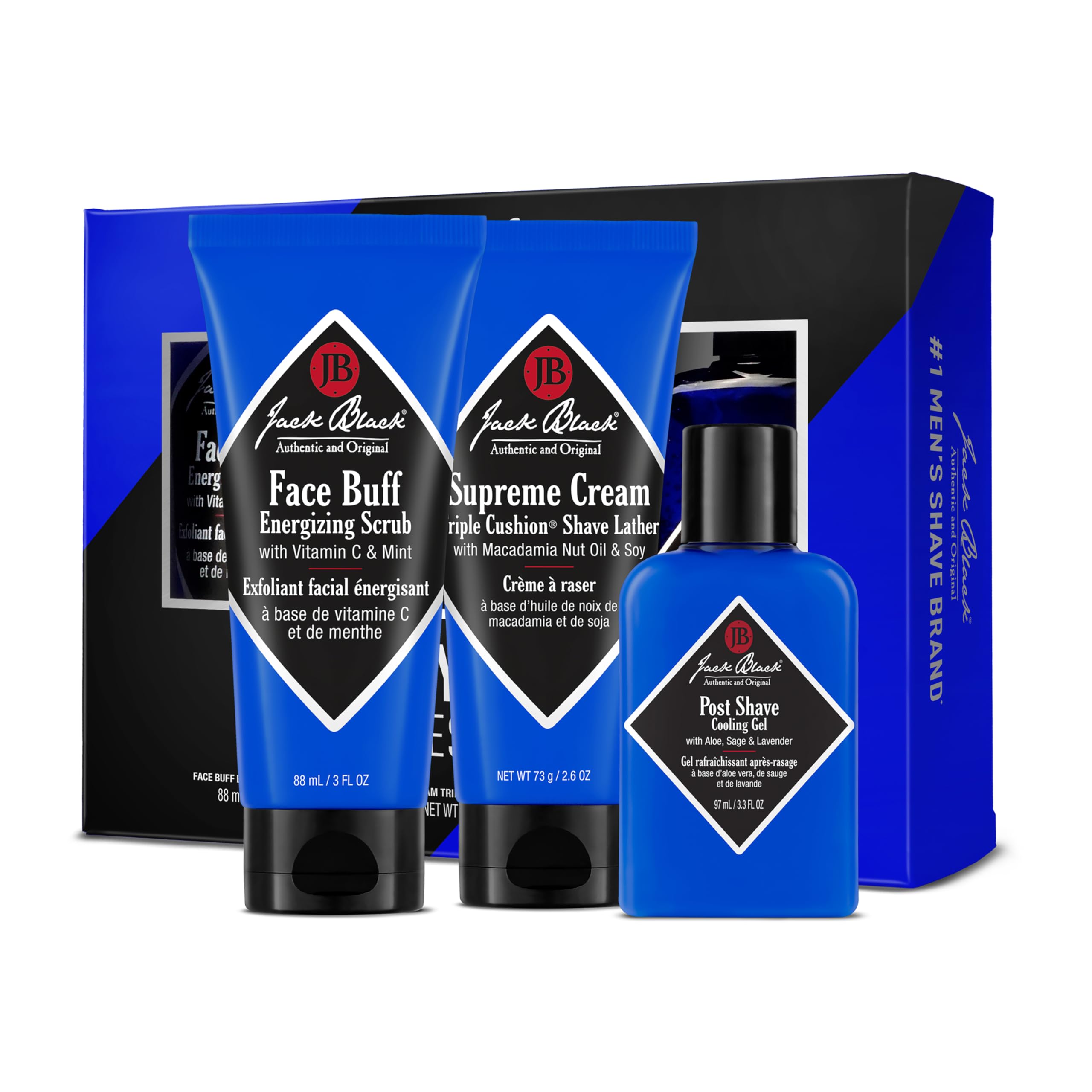 Photo 1 of Jack Black Three You Need Shave Essentials Set for Men – Face Scrub, After Shave Cooling Gel, Shave Lather, Mens Skin Care Kit, Men's Skincare Gift Set