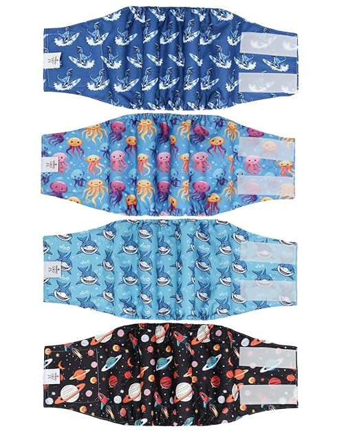 CuteBone Dog Diapers Male 4 Pack Puppy Wraps Reusable Doggie Belly Bands for Male Dogs Small Medium Large FGG07L