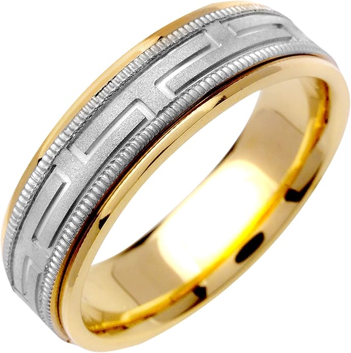 14K Two Tone (White and Yellow) Gold Designer Greek Key Men's Wedding