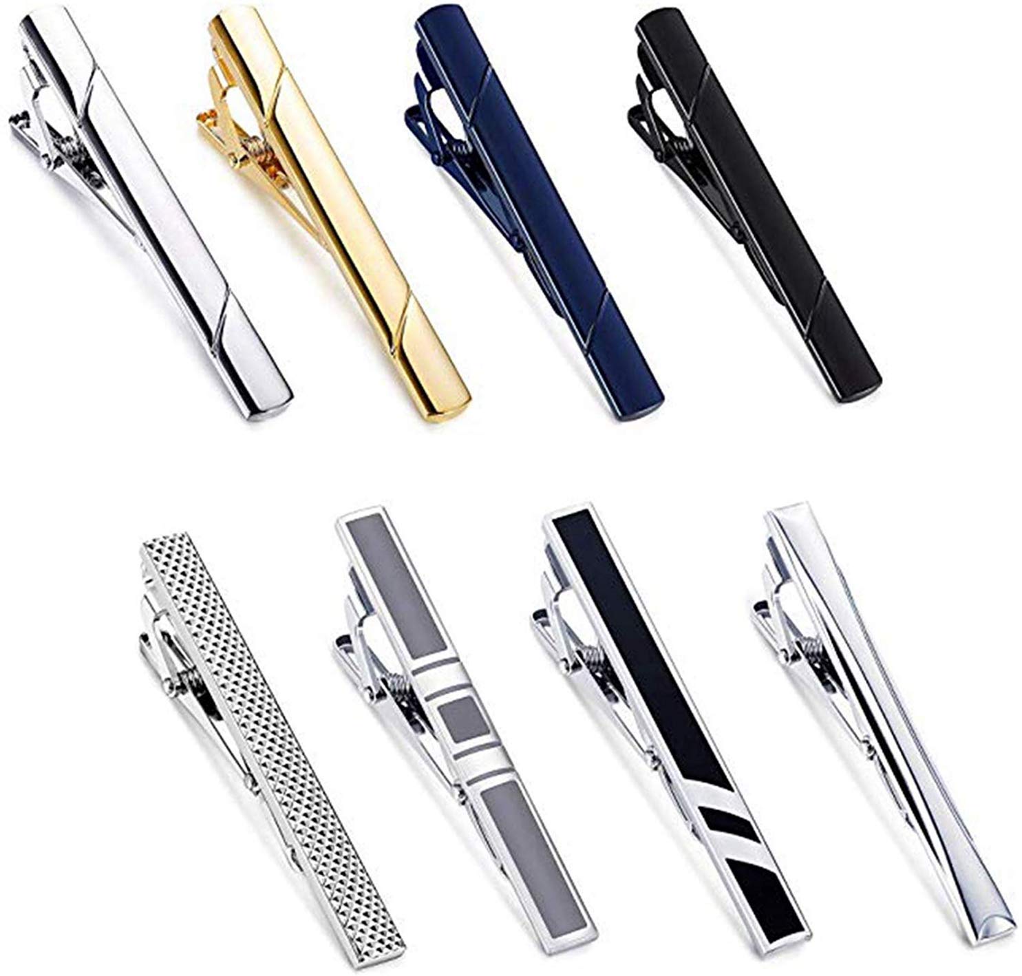 YADOCA 8 Pcs Tie Clip Set for Men Copper Metal Classic Necktie Tie Bar Clip Wedding Business Accessories with Gift Box