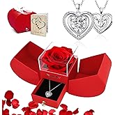 Dfilio Preserved Red Real Rose with I Love You Necklace, Birthday Gifts for Women Her Mom Wife Girlfriend Grandma on Valentines Christmas Mothers Day Anniversary Romantic-Apr