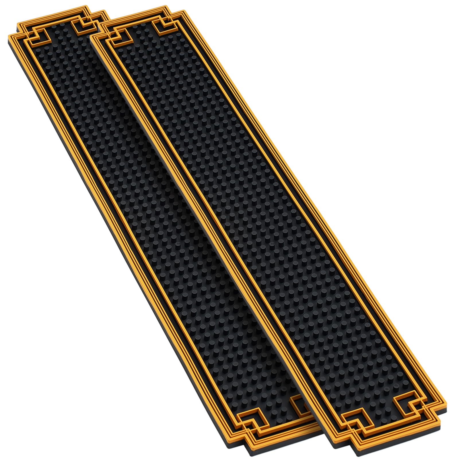 Photo 1 of Drydiet 2 Pcs 24 x 4 Inch Bar Mat Non Slip Rubber Mat with Gold Border Durable Stylish Spill Cocktail Service Coffee Mats for Restaurants Barbershop Clippers Bartending, Black