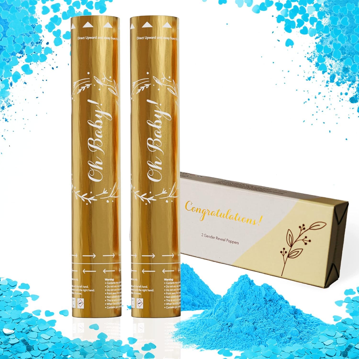 Team Planet Gender Reveal Confetti Cannon - Set of 2 Vibrant Colour Safe Powder Smoke & 100% Biodegradable Confetti Tissue Air Cannon for Baby Girl Boy Gender Reveal Party - Blue