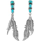 Feather Turquoise Earrings 925 Sterling Silver & Genuine Gemstone