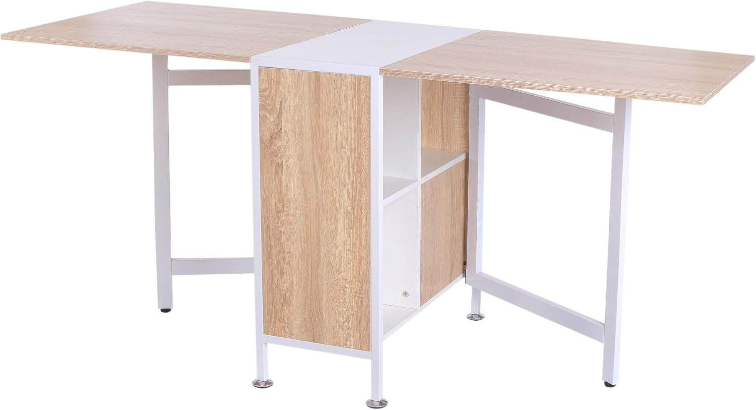 HOMCOM Foldable Drop Leaf Dining Table Folding Workstation for Small Space with Storage Shelves Cubes Oak & White - Image 5