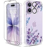 ilnehc for iPhone 17 Case, 3 in 1 Screen & Lens Protectors, Floral Cover | Soft TPU Material | Clear Cute Flower Design | Shockproof Protection | Designed for Women & Girls