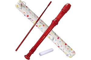 Auteey 8 Hole German style Soprano Recorder for Beginners, Kids adults Music Flute with Gift Case Bag Cleaning Rod For Party Entertainment (Grystal Red)
