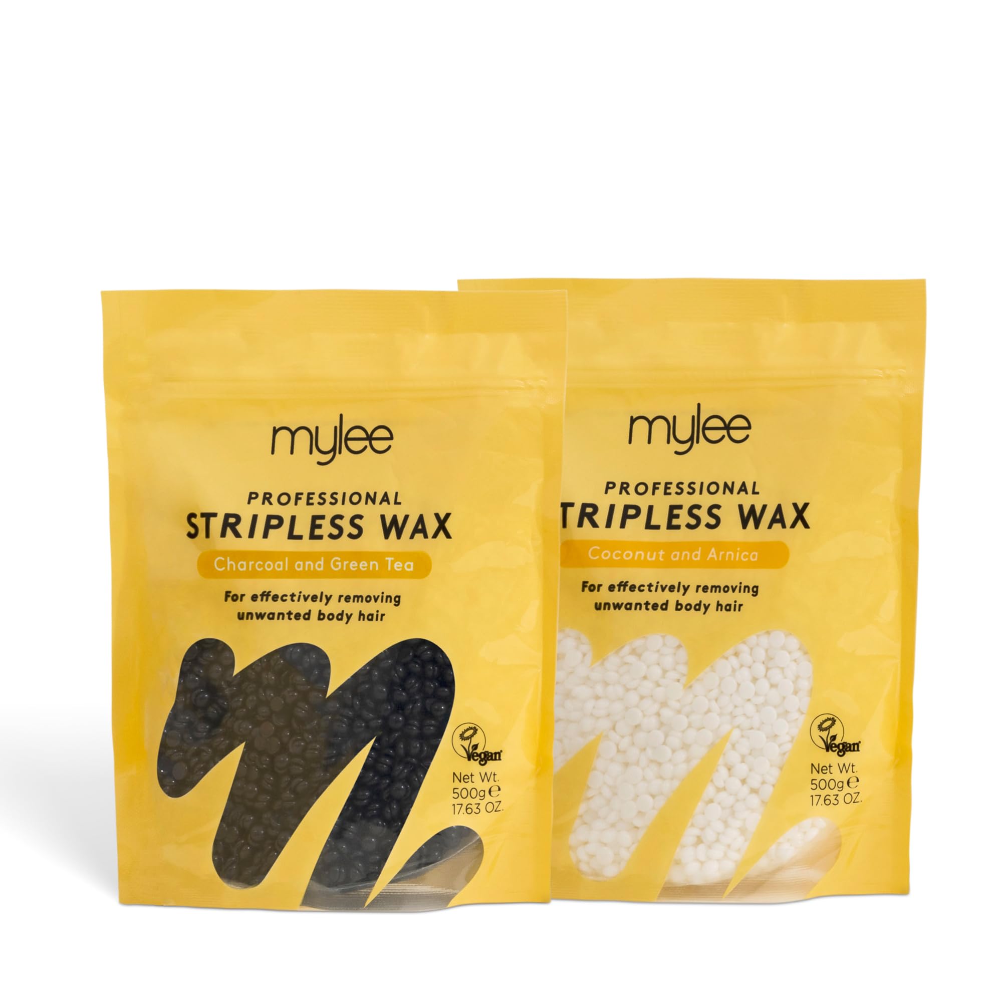Mylee Professional Hard Wax Beads 1Kg (2x500g), Stripless Depilatory Waxing Pellets Solid Film Beans No Strip Needed, Painless Gentle Hair Removal of Full Body, Face & Bikini Line (Both Wax Pouches)
