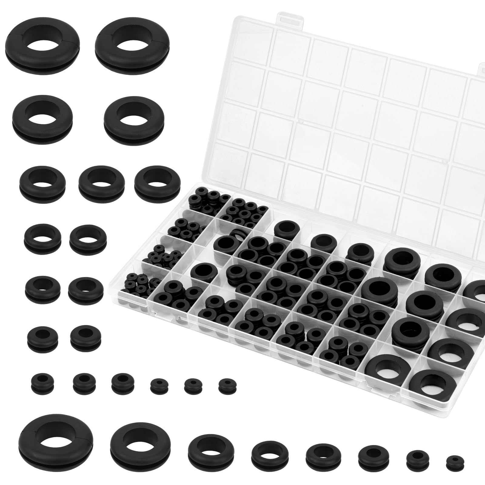 Photo 1 of 200pcs Rubber Grommet Kit, Hollow Firewall Grommet, 8 Sizes Wire Grommets Assortment for Wiring, Hole Plugs, Automotive, Cord Organization (1/2", 1/4", 3/8", 5/8", 7/8", 5/16", 7/16", 1")