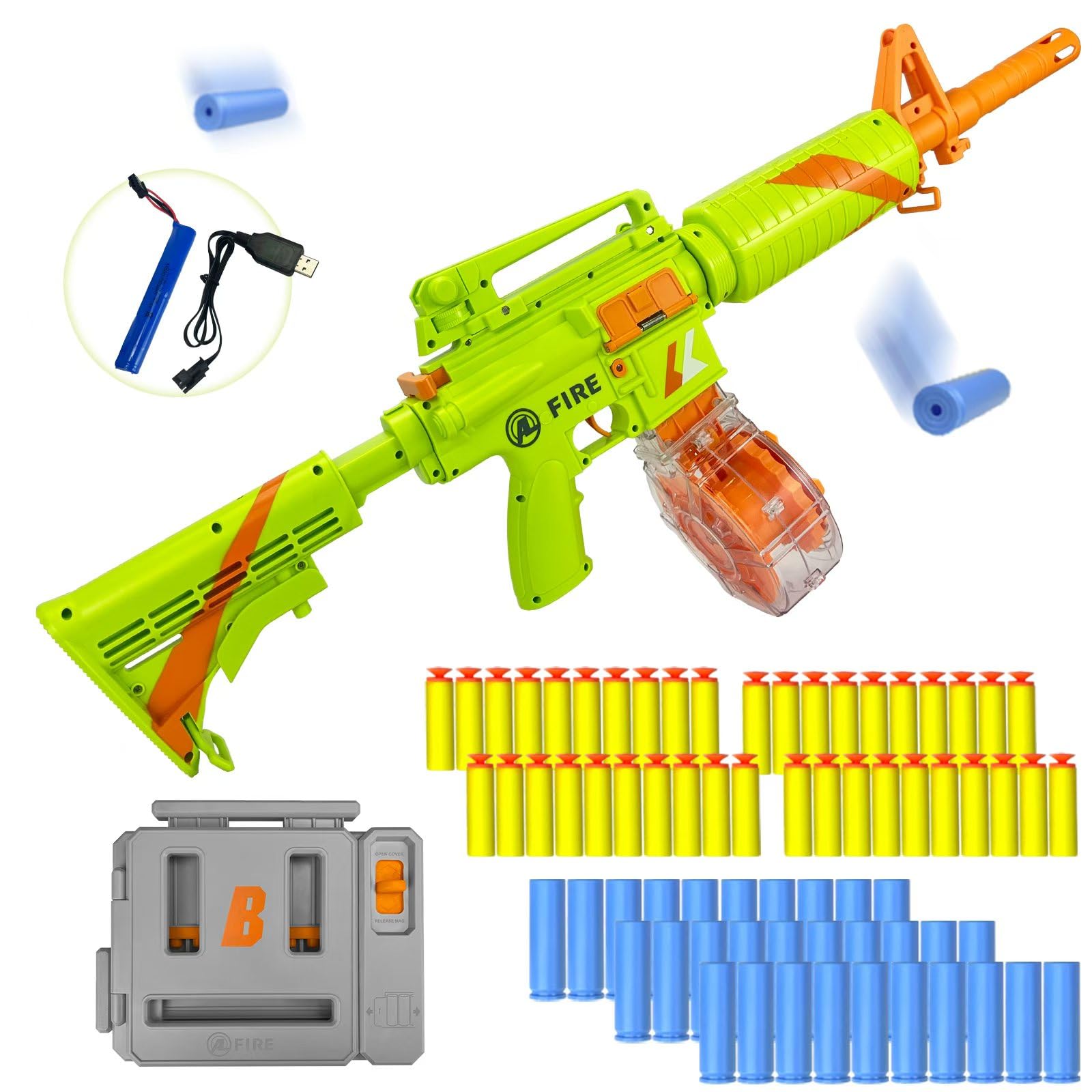 ZONZTER Toy Gun, Automatic M16 Blasters, Electric Foam Blaster Rifle Darts Rotating Drum, Auto & Manual Modes, 1 Dart Loader 40 Darts 30 Bullet Cases, Shell Ejecting Toy Gun - Green