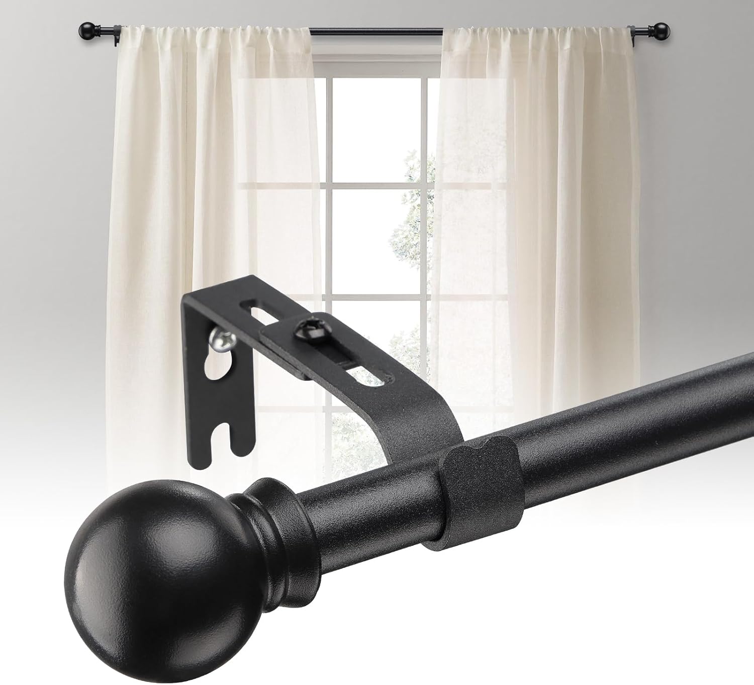 Window Treatment Hardware - BsBsBest Curtain Rods 28 to 50 Inch Adjustable for Windows 5/8 Inch Diameter Black Adjustable Brackets for Kitchen, Bedroom, Caravan Windows, Small Windows