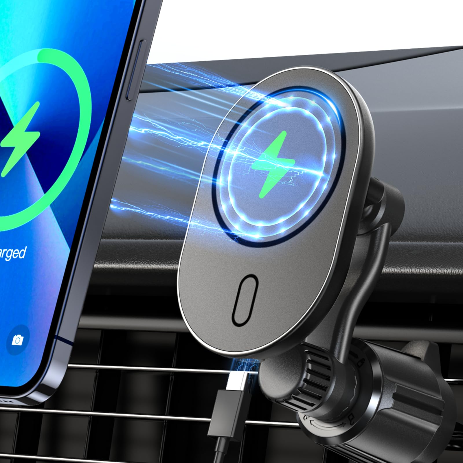 Miracase Car Phone Holder Wireless Charger, [15W Fast Charging] Wireless Car Charger Air Vent Phone Mount, [360° Rotation] Car Phone Charger Only Compatible with iPhone 12 13 14 15 Pro Max Plus Mini