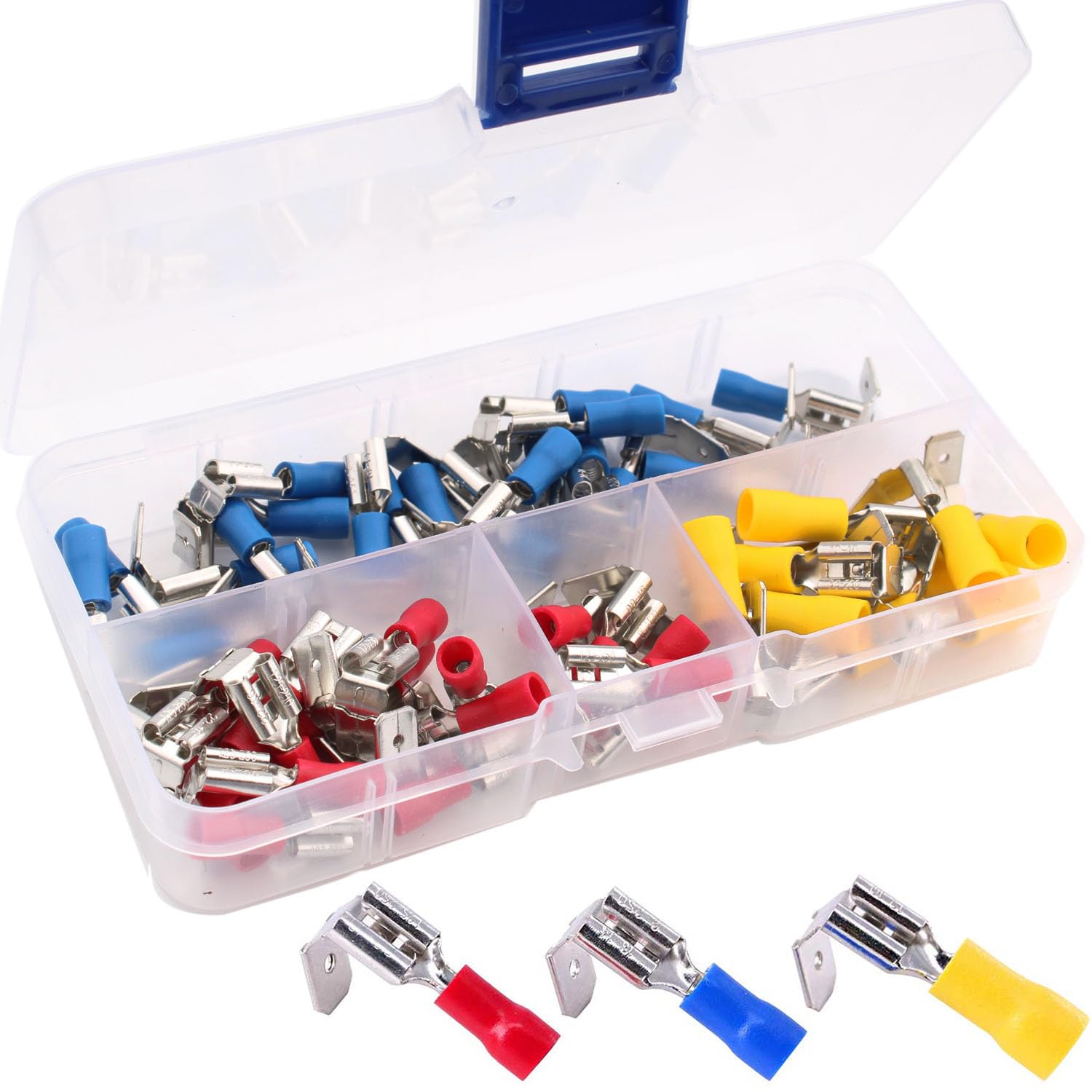 VISSQH 50pcs piggy back spade connectors，electrical wire terminals、Wiring Connectors、Insulated Crimp Connectors (red/yellow/blue)