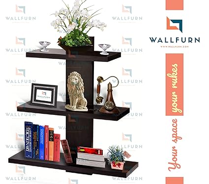 Wallfurn Marvel Wall Shelf Book Shelf For Living Room Bedroom Home Decor Wall Mounted Display Rack Set Of 3 Shelves Tree Shape Wenge