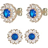 14K Gold Plated Post Brilliant Round Faux Diamond Halo Zirconia Stud Earrings - Premium Cubic Zirconia in Yellow Gold Earrings For Women ,Cubic Zirconia Earrings Studs, Stud Earrings Hypoallergenic for Women