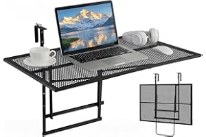 Giantex Balcony Railing Table, 31.5" Large Metal Folding Bar Table with 5-Position Adjustable Height, Heavy Duty Outdoor Hang