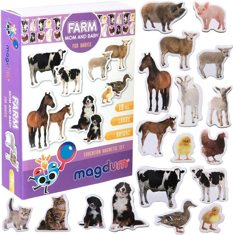 MAGDUM Farm Animal Magnets For Kids - Large Educational Fridge Magnets For Toddlers